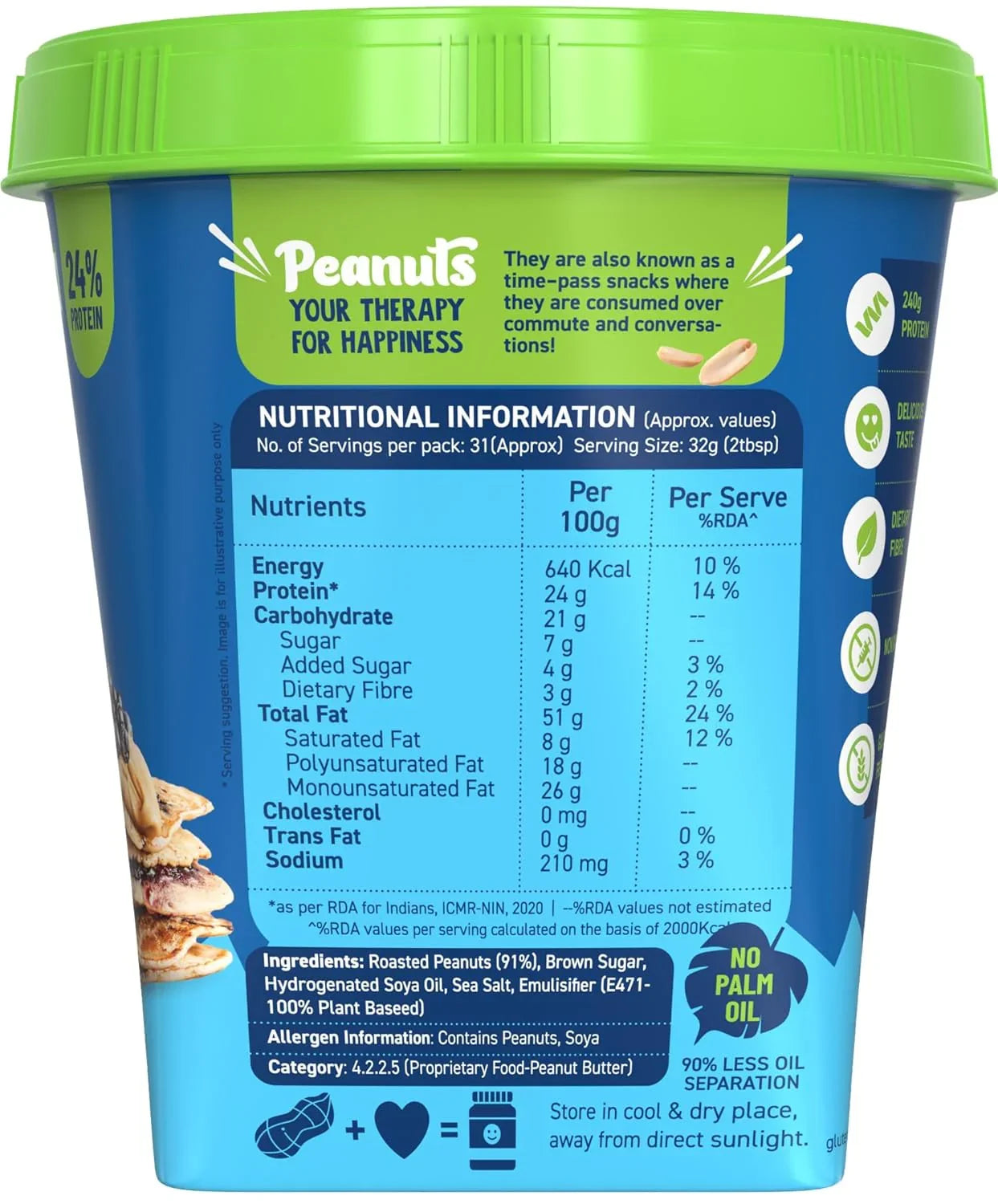 Alpino Classic Peanut Butter Crunch | 90% Roasted Peanuts | High Protein Peanut Butter Crunchy | Gluten-Free | Vegan