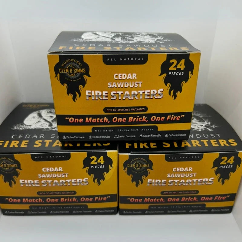 Clem & Simms cedar sawdust fire starters boxes, 24 pieces, for fire starting