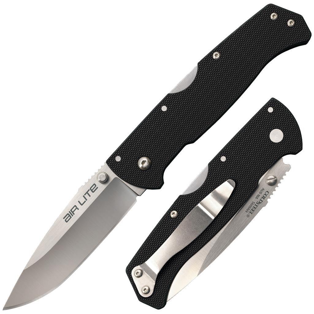 Cold Steel Air Lite folding knife with black textured handle and stainless steel blade.