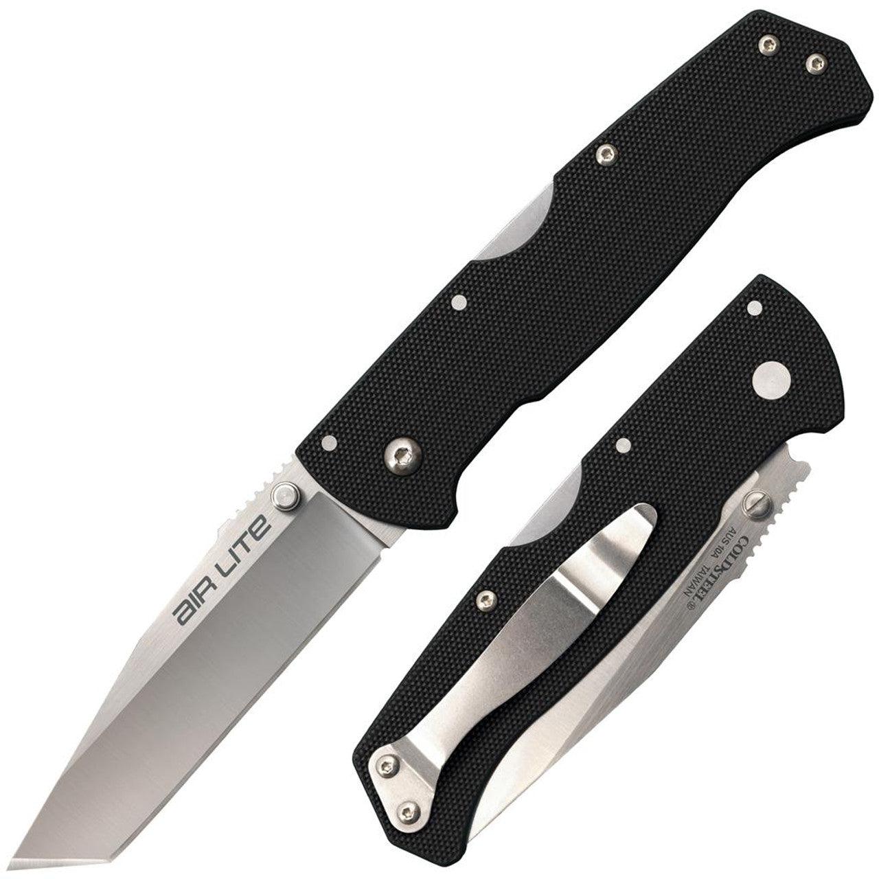 Cold Steel Air Lite folding knife with black handle and stainless steel tanto blade