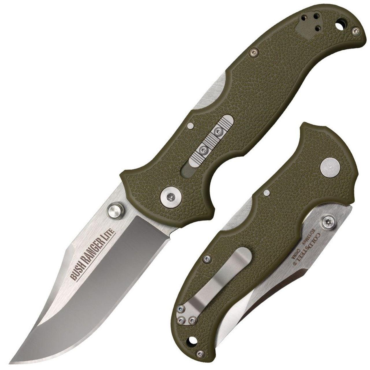 Bushranger Lite folding pocket knife with green textured handle and stainless steel blade