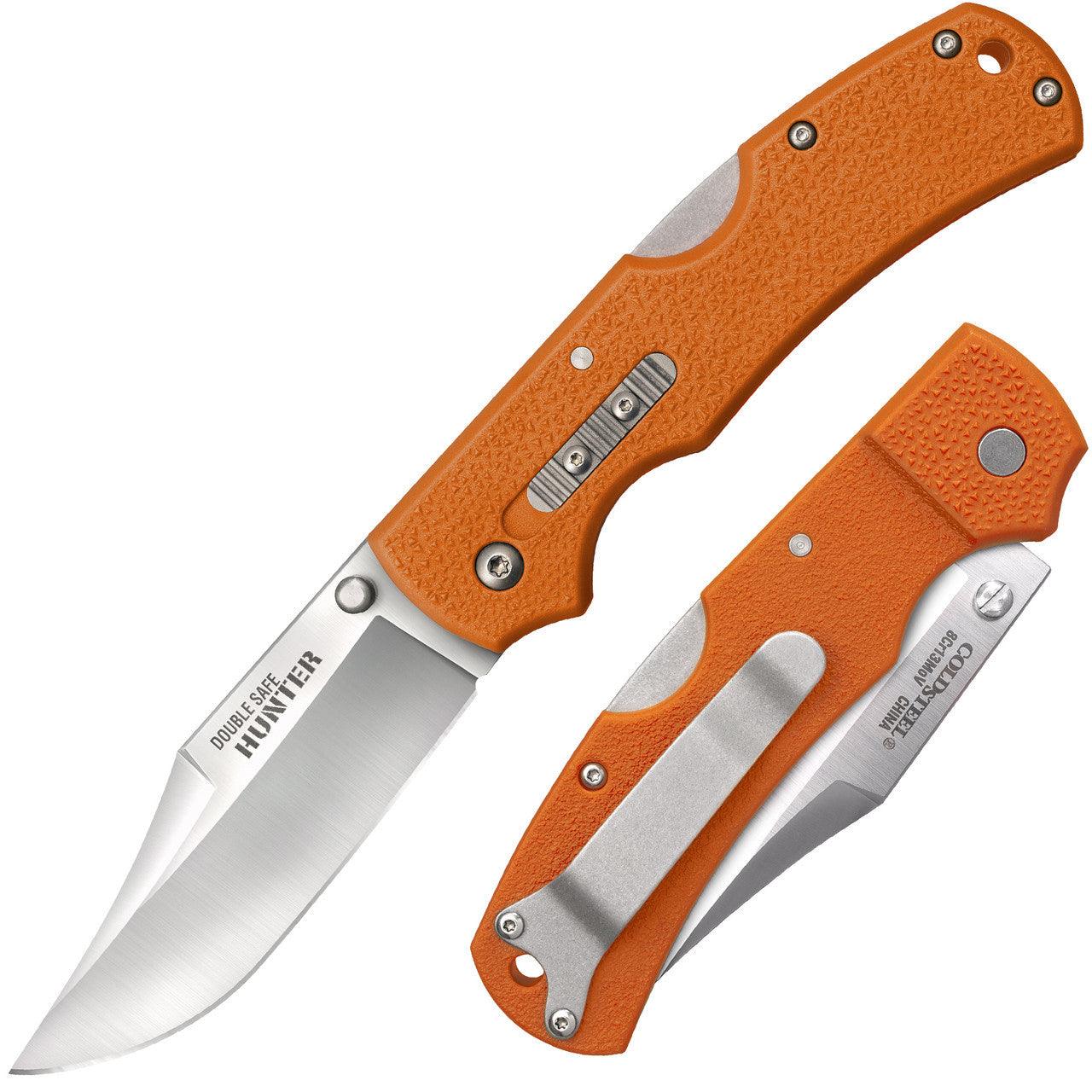 Orange handle folding hunting knives with stainless steel blade and textured grip