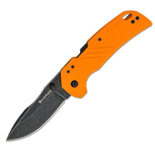 Engage 3-inch folding knife with black blade and bright orange handle