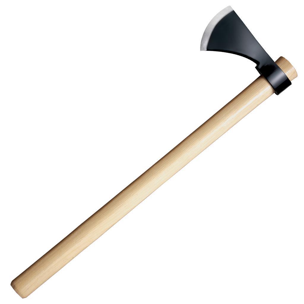 Cold Steel Frontier Hawk tomahawk with wooden handle and black steel blade on white background