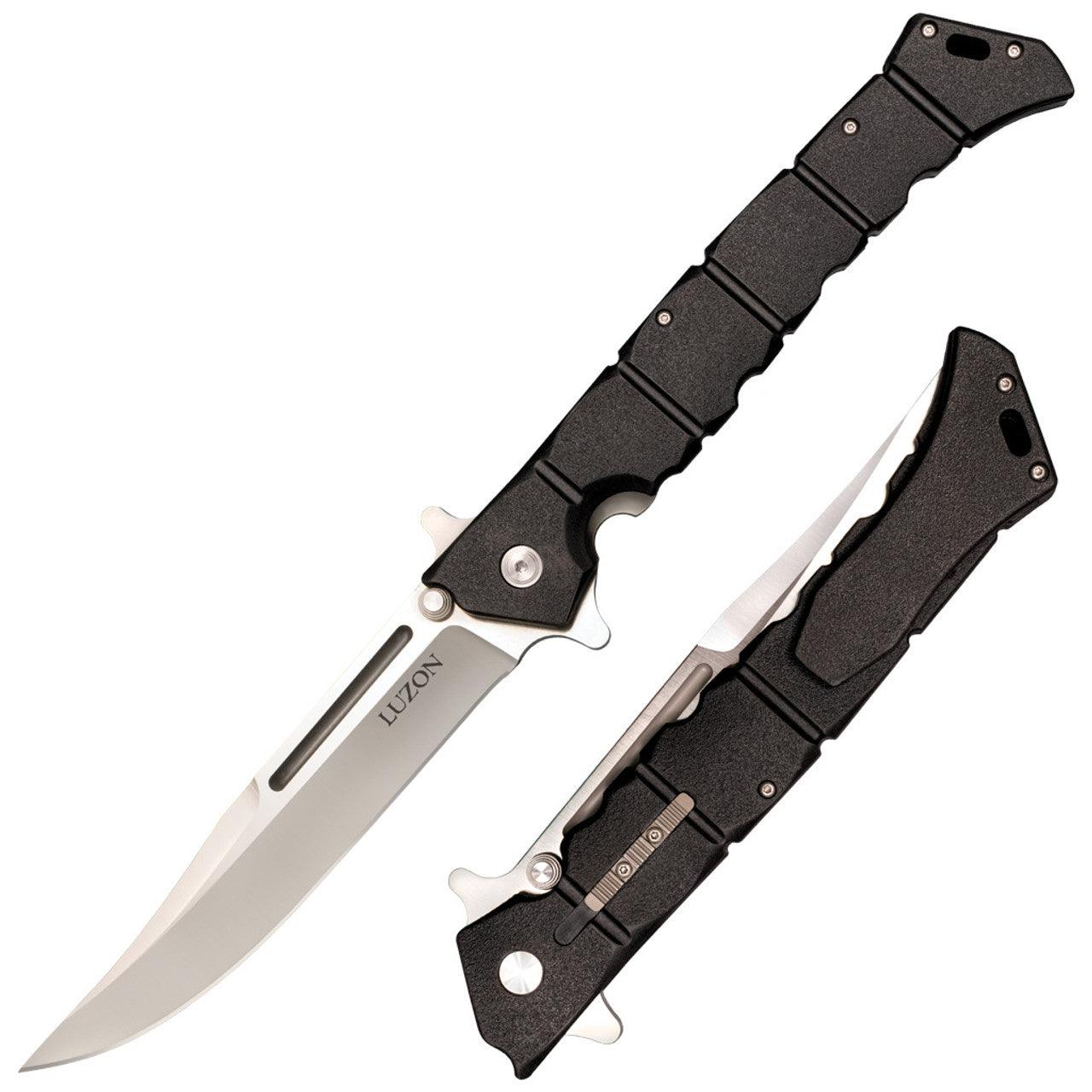 Luzon folding knife with black textured handle and stainless steel blade