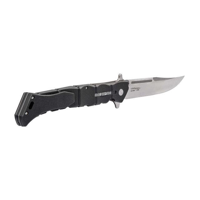 Cold Steel Luzon folding knife with black handle and stainless steel blade on white background