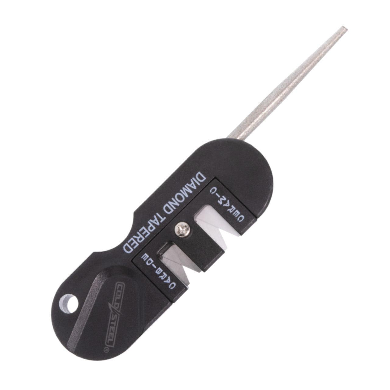 3 in 1 black knife sharpener with diamond tapered rod and sharpening slots