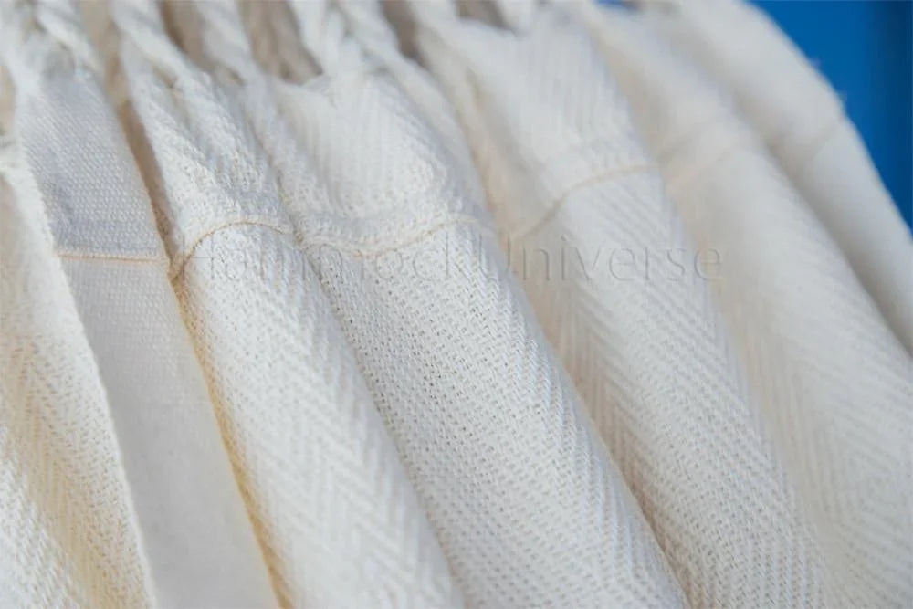 Close-up of white Colombian hammock with textured woven cotton fabric