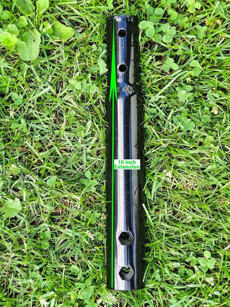 Hammock chair stand 10 inch black steel extension tube on grass with adjustment holes