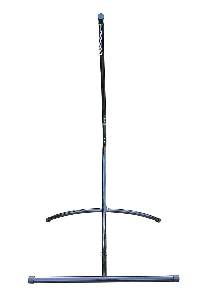 Black metal hammock chair stand with adjustable chain on white background