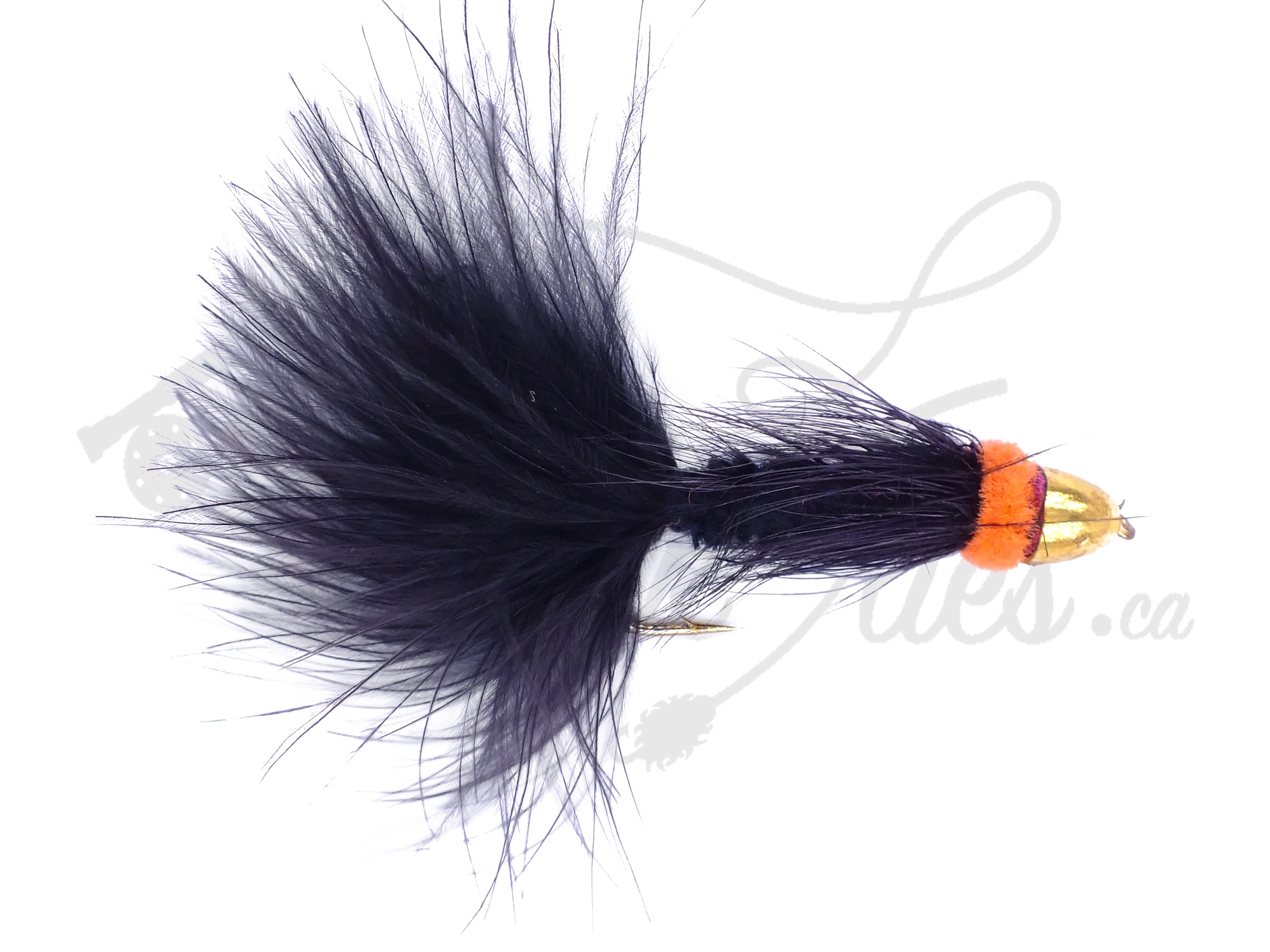 Conehead Egg Sucking Leech fly, black with orange head, gold bead, fishing lure