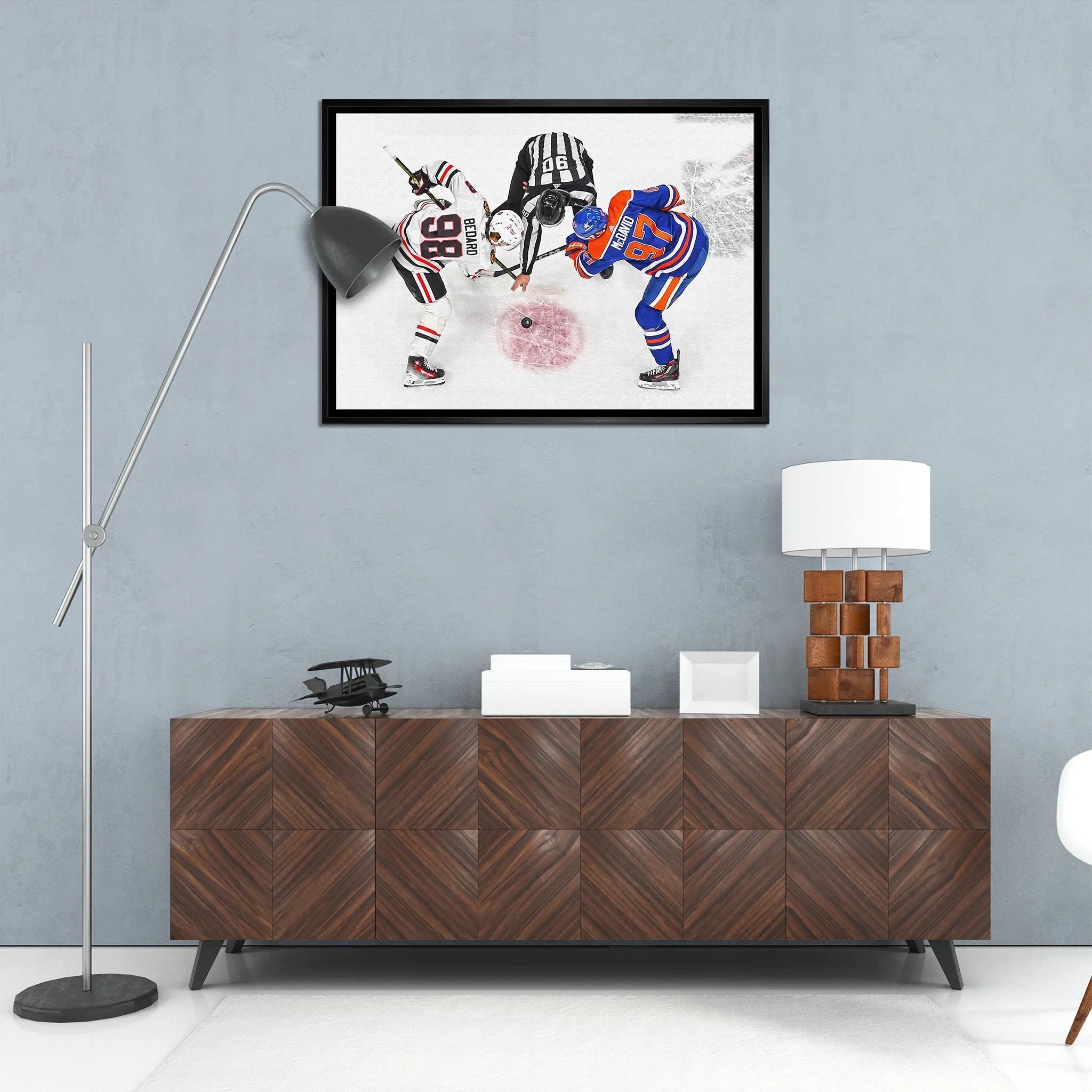 Connor Bedard and Connor McDavid 20x29 Framed Canvas Blackhawks