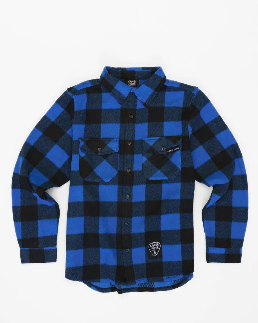 Blue and black plaid fleece shirt with chest pockets, Country Liberty outdoor apparel