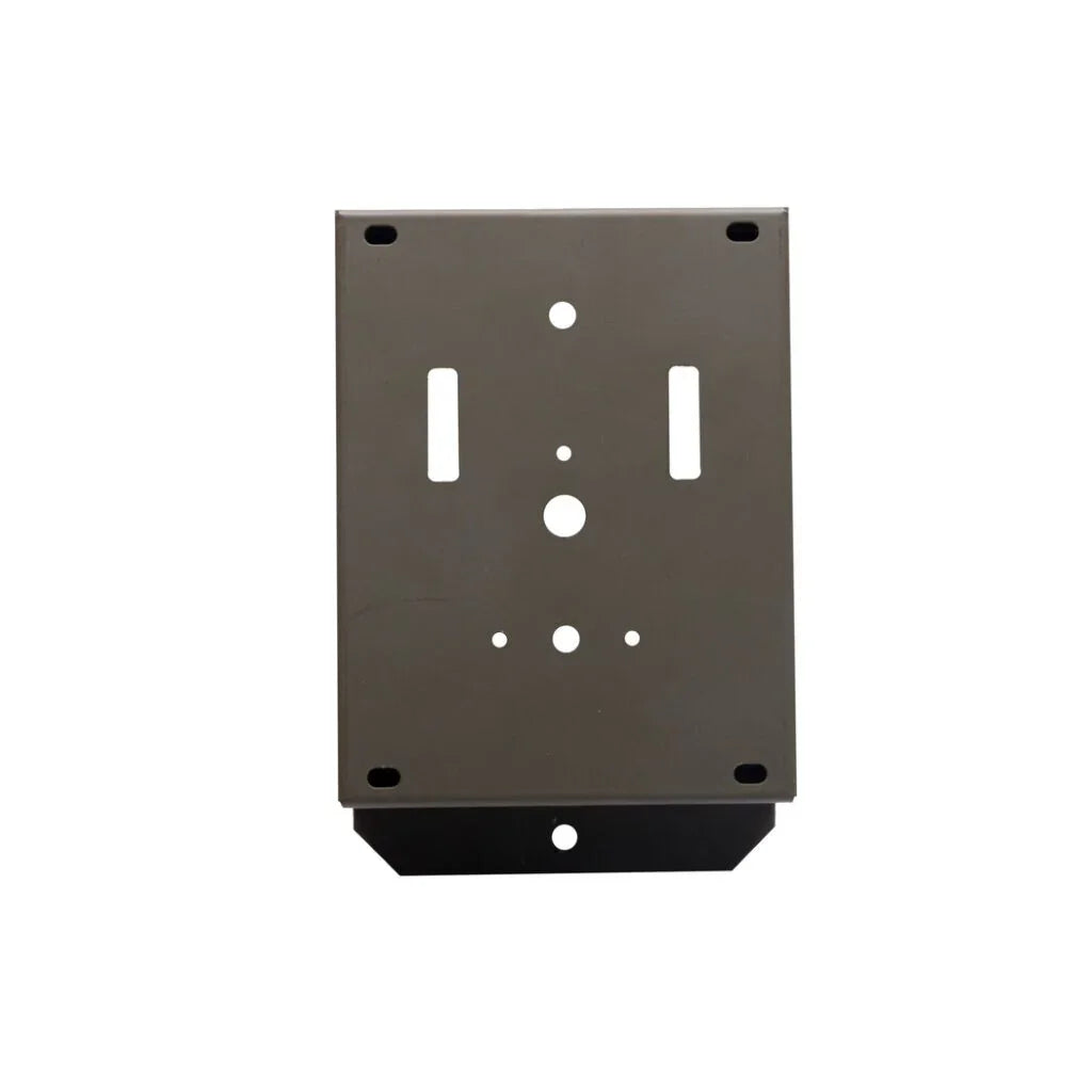 Bear Safe open back metal security box mounting bracket with multiple holes on white background