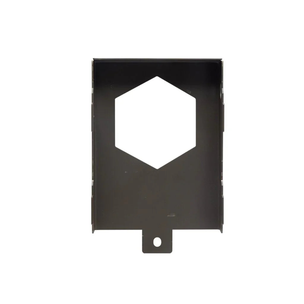 Steel bear safe security box with hexagonal center cutout on white background