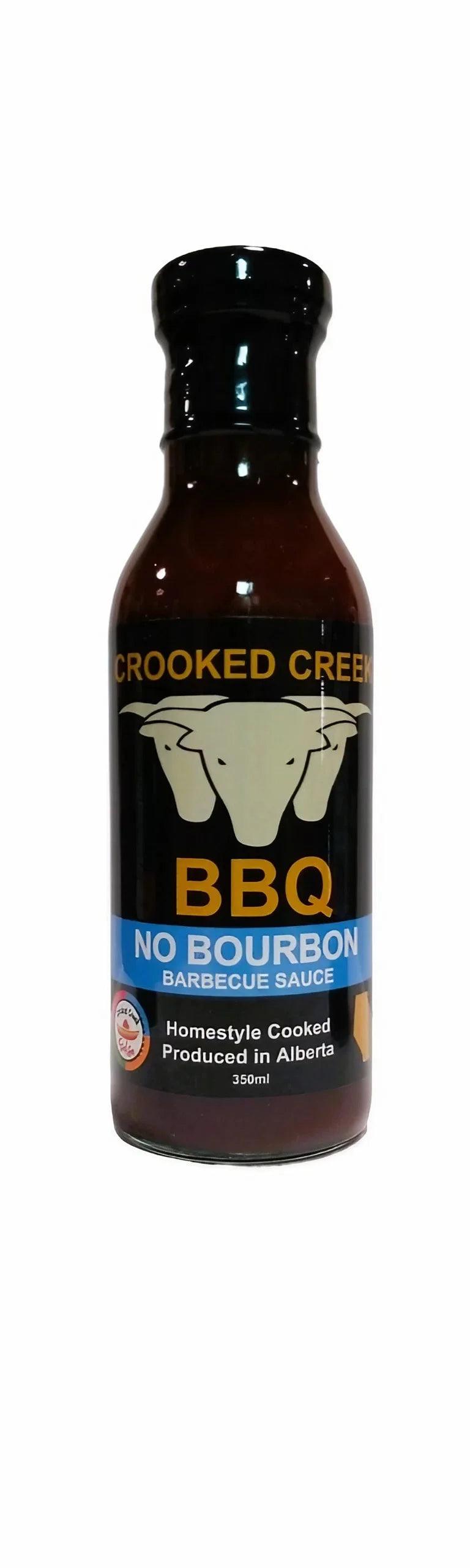 Crooked Creek BBQ No Bourbon Barbecue Sauce bottle, 350ml, produced in Alberta