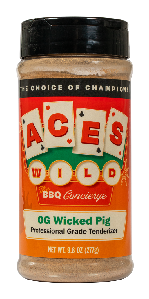 Aces Wild BBQ OG Wicked Pig meat tenderizer and marinade for beef pork lamb brisket ribs and steaks