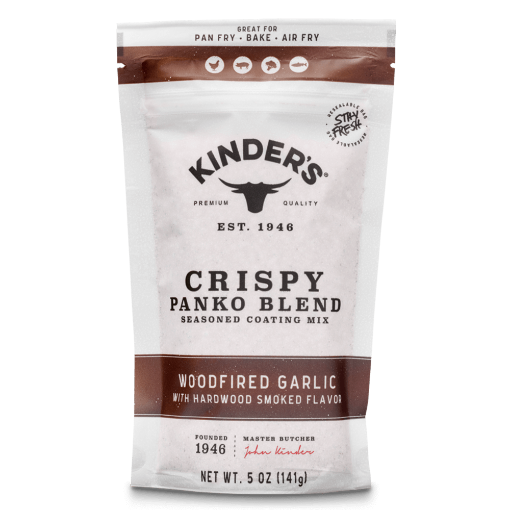 Kinder's Crispy Panko Blend seasoning mix packaging on a white background