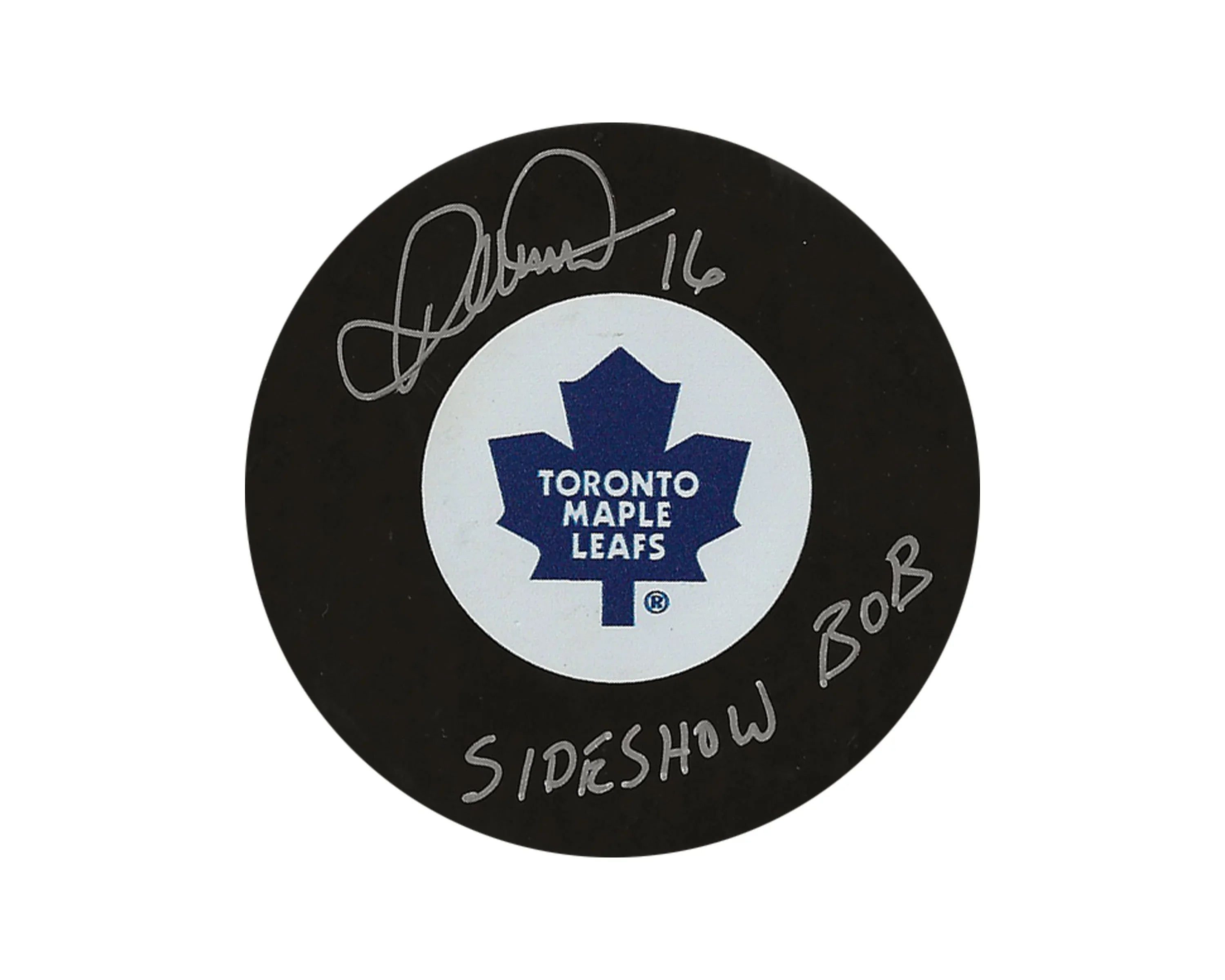 Toronto Maple Leafs hockey puck with autographs and 'Sideshow Bob' inscription