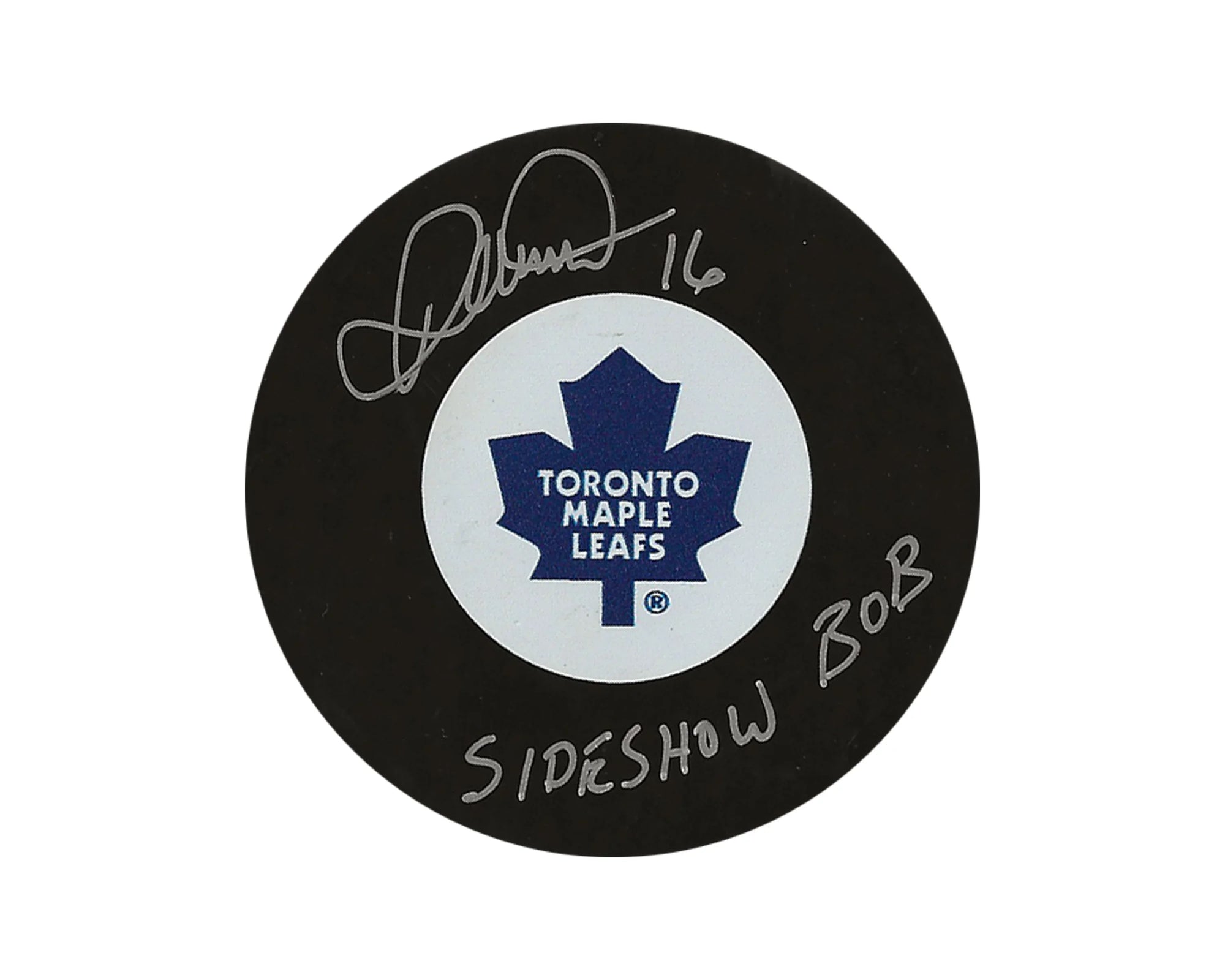 Toronto Maple Leafs hockey puck with autographs and 'Sideshow Bob' inscription