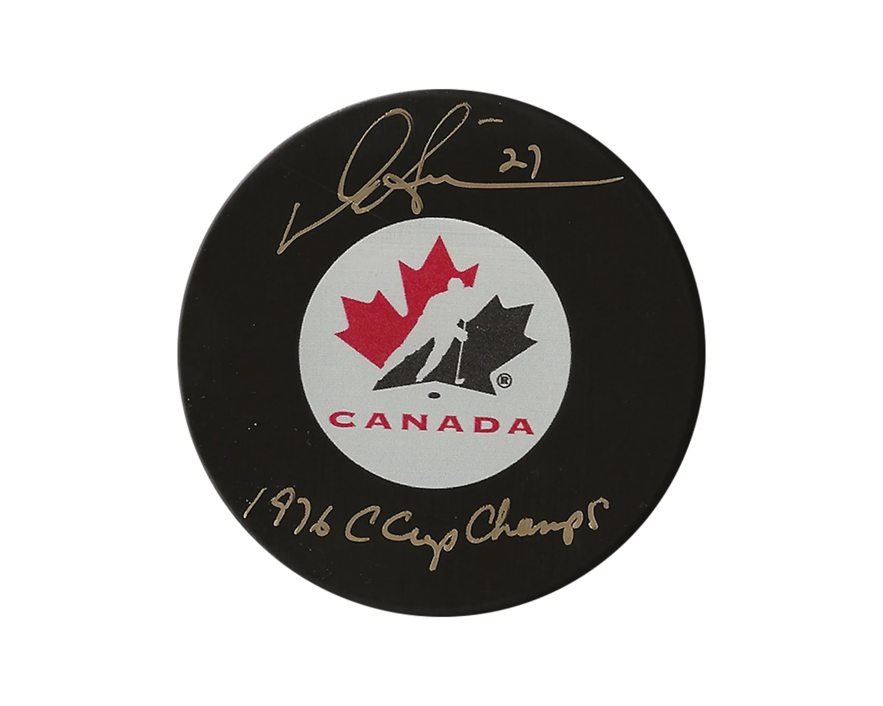 Darryl Sittler Autographed Team Canada Autograph Model Puck Inscribed '1976 C Cup Champs'