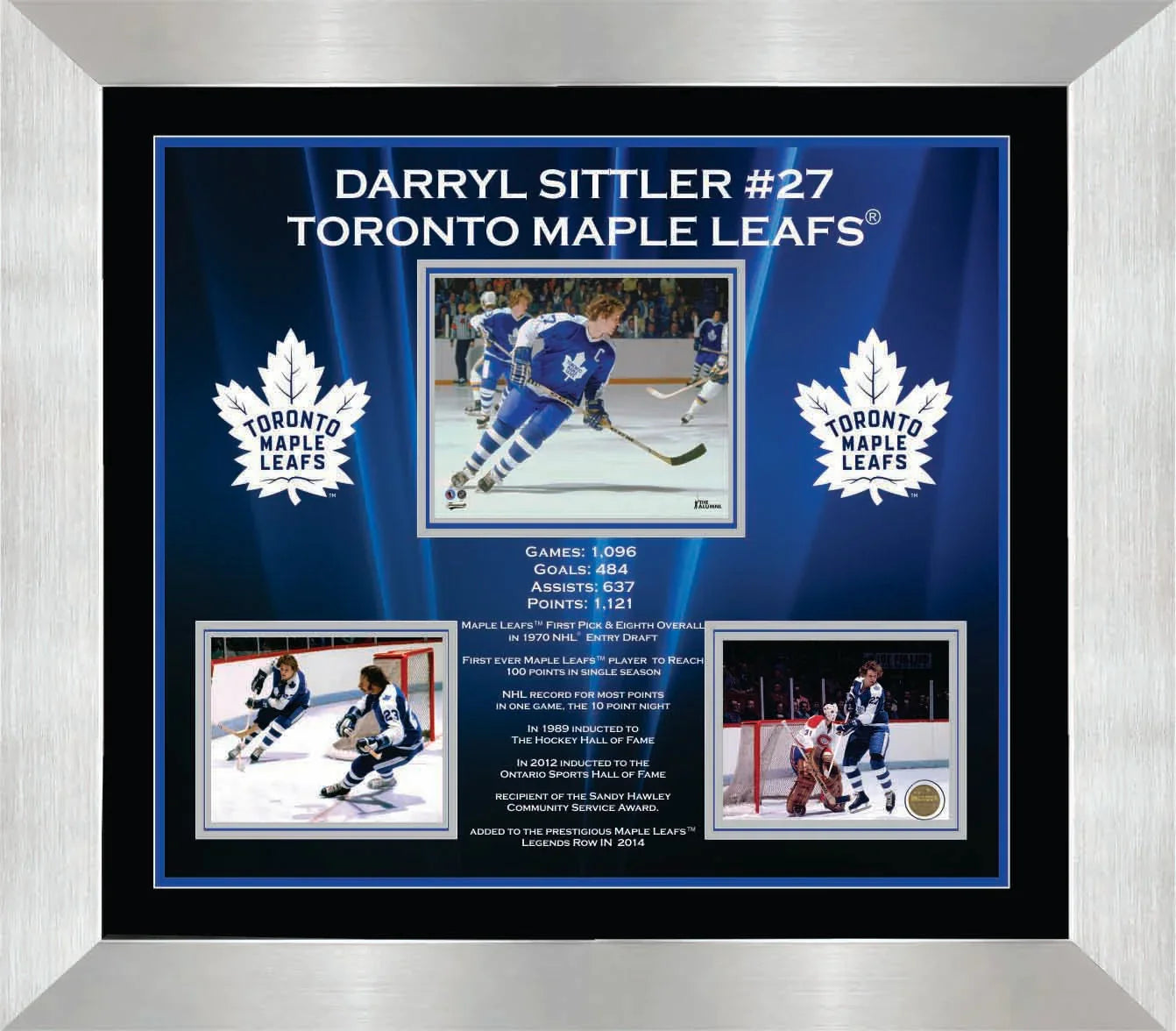 Darryl Sittler Toronto Maple Leafs framed hockey memorabilia with photos and stats