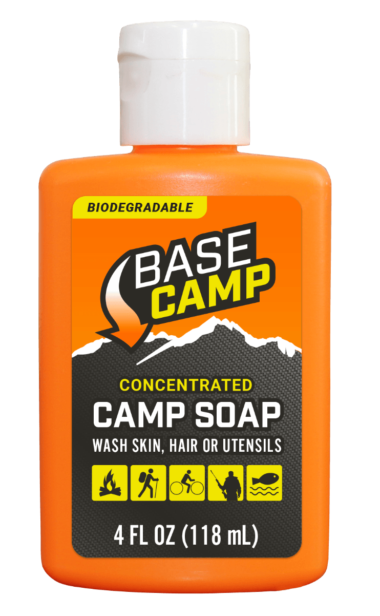 Base Camp biodegradable concentrated camp soap bottle, 4 fl oz, orange packaging
