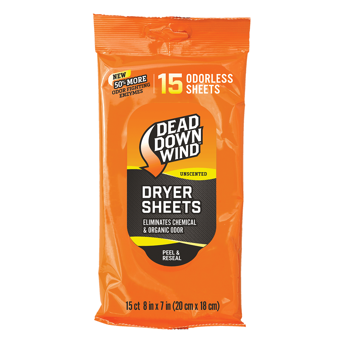 Dead Down Wind unscented dryer sheets 15 count orange pack odor eliminator