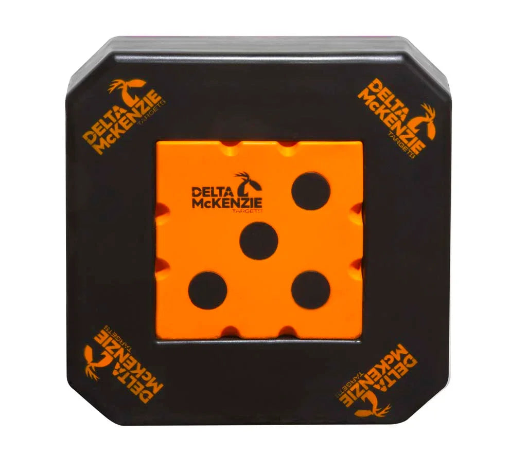 Delta McKenzie Predator archery target with black frame and orange center, five black dots