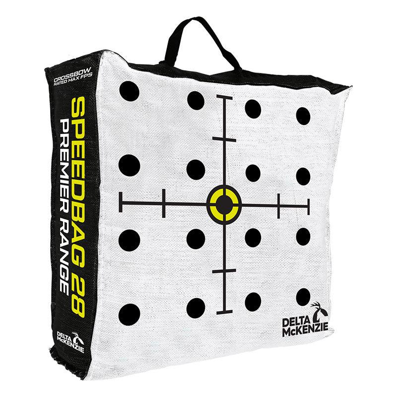 Delta McKenzie Speedbag 28 archery target with black dots and yellow bullseye design
