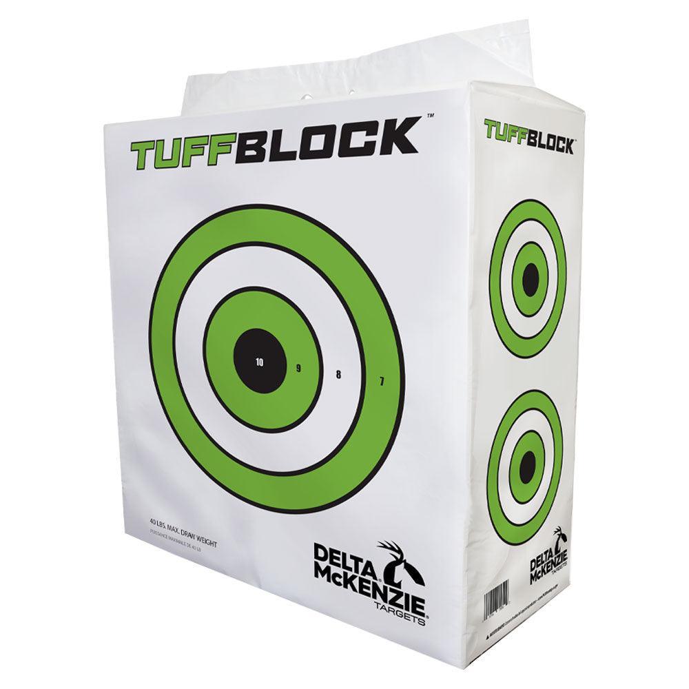 TuffBlock archery target with green rings, Delta McKenzie branding, white background