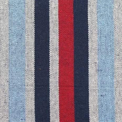 Brazilian double fabric with vertical blue, red, navy, and white stripes