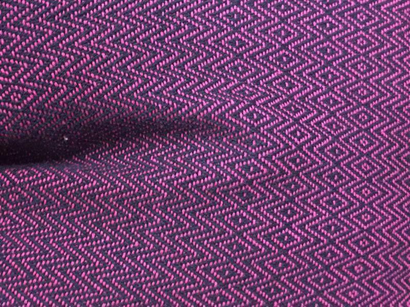 Close-up of pink and purple diamond patterned Brazilian hammock fabric