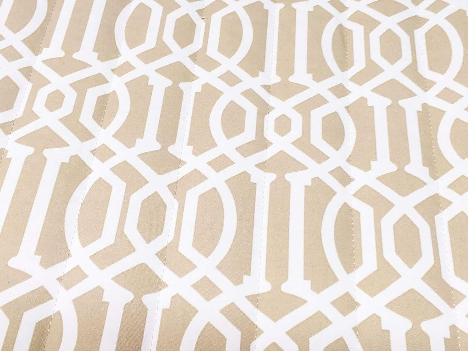 Beige quilted hammock with white geometric country pattern, close-up fabric detail