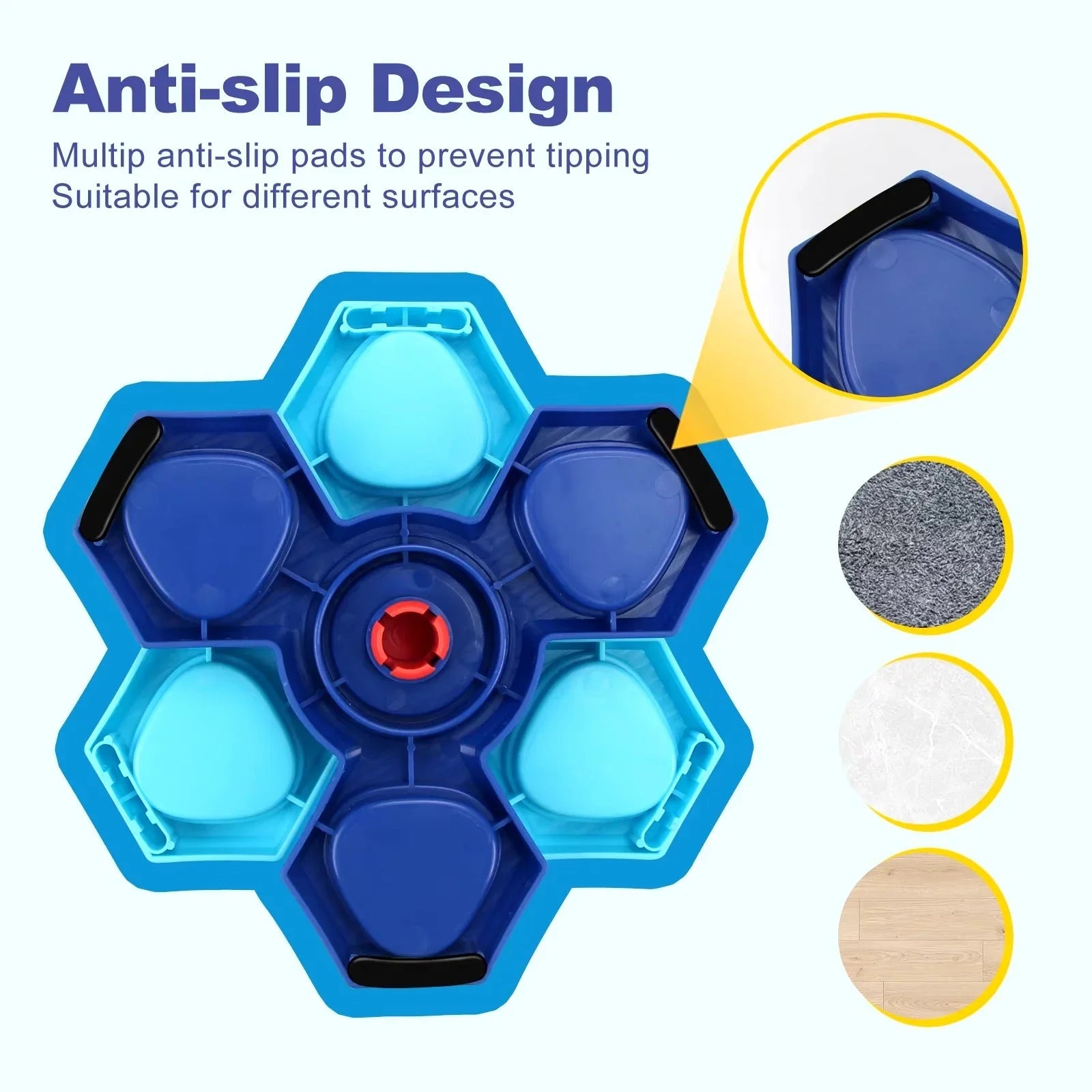 Blue honeycomb puzzle feeder with anti-slip pads suitable for various surfaces, pet enrichment toy