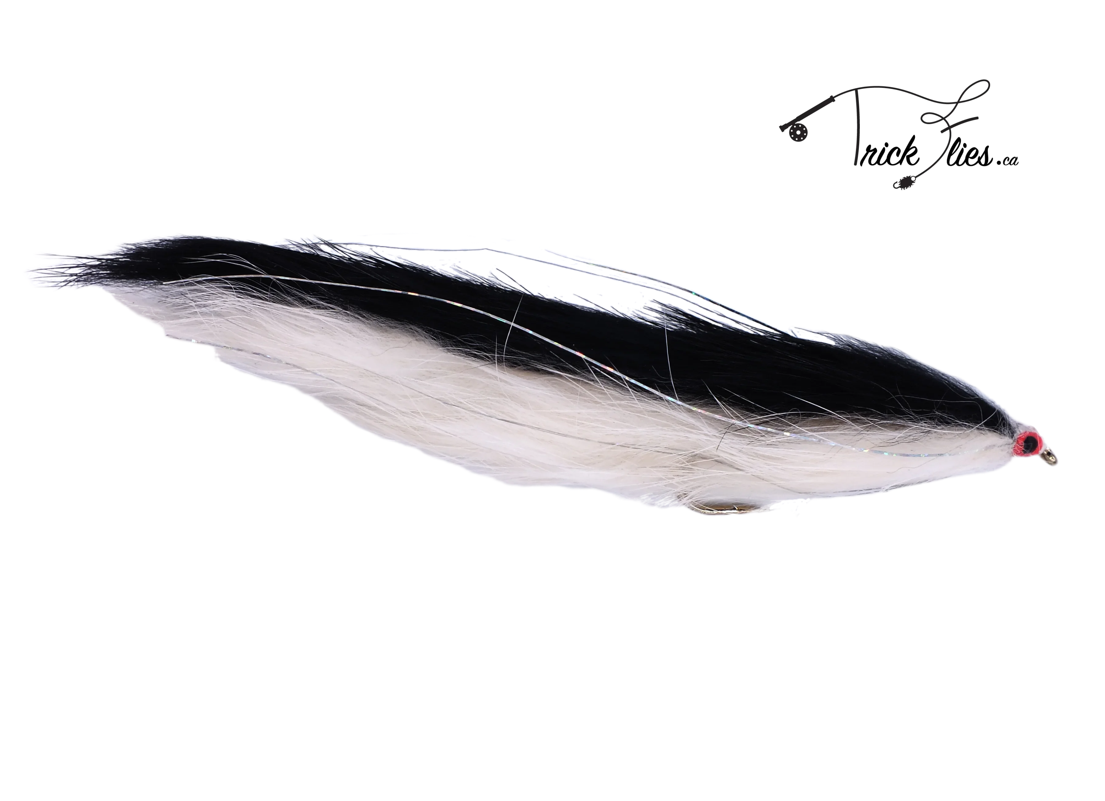 Black and white double bunny streamer fly for fishing, isolated on white background