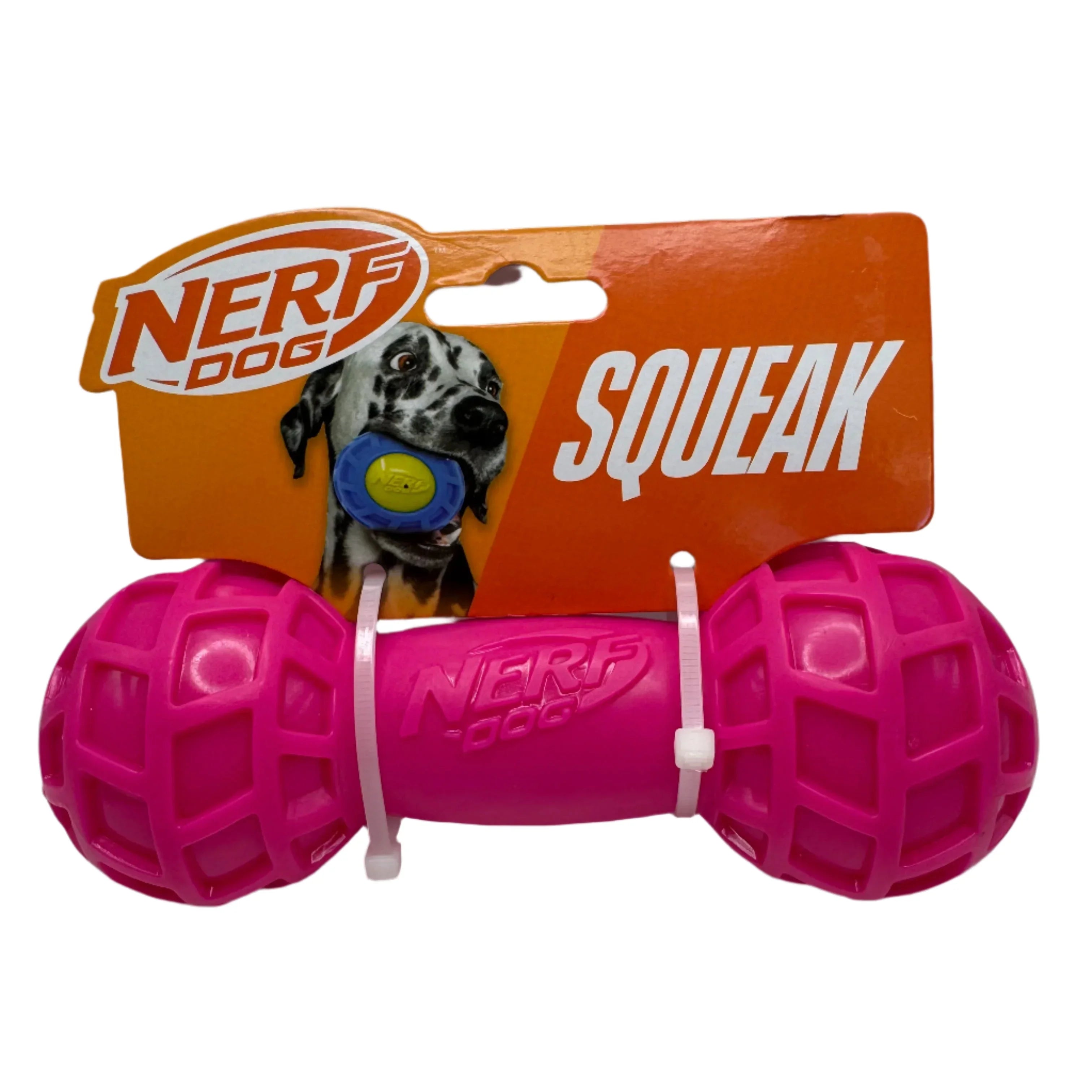 Nerf Dog pink squeak toy for dogs with packaging and Dalmatian image