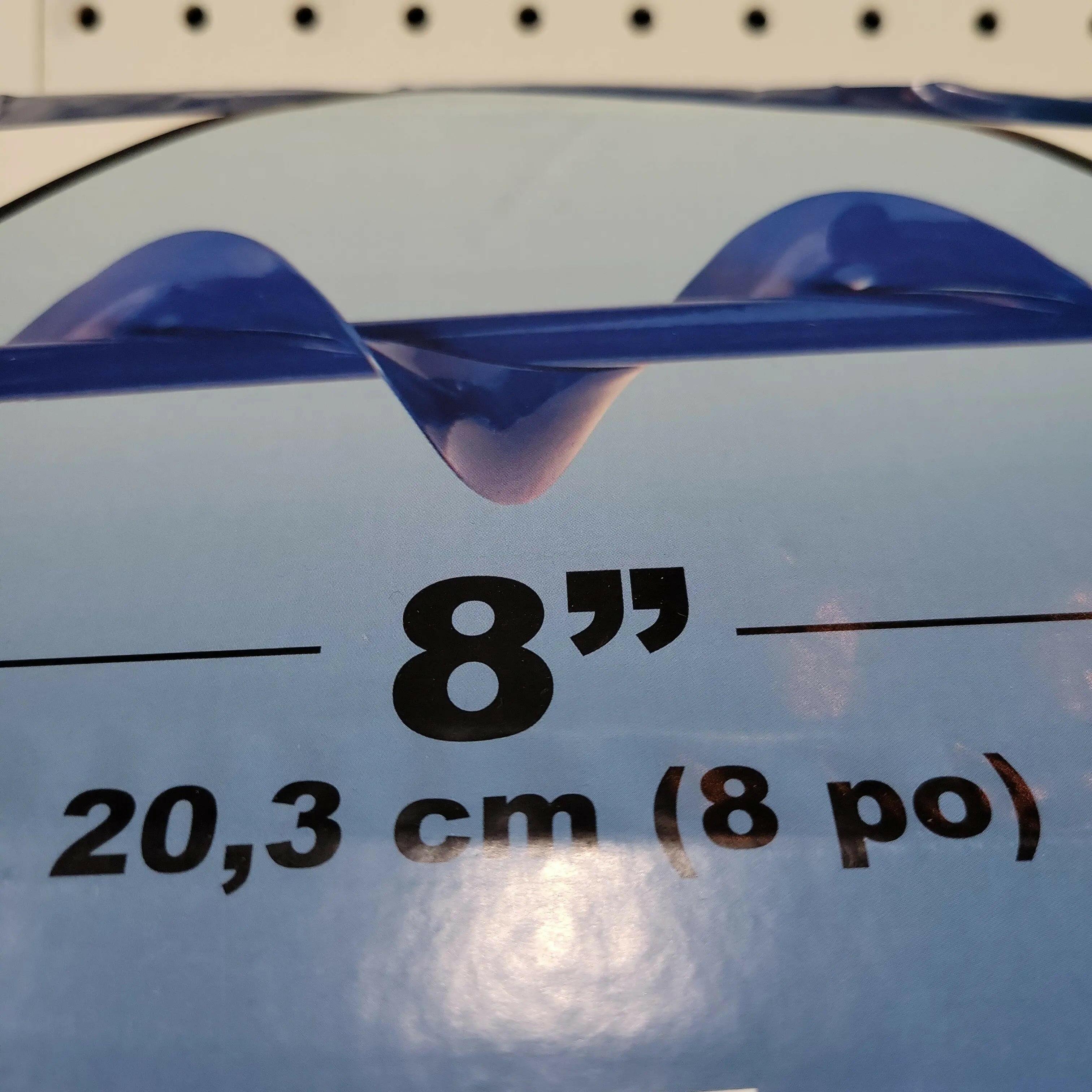 Eagle Claw 8-inch hand auger packaging with blue auger blade and size details