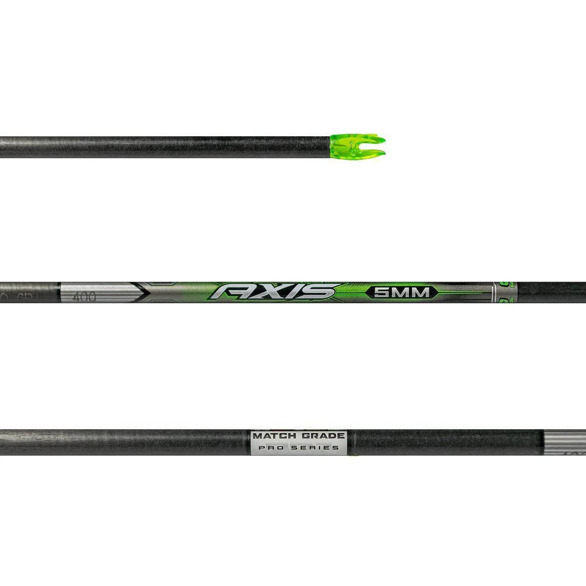 Easton Axis 5mm Match Grade carbon arrow shaft with green nock and branded labels