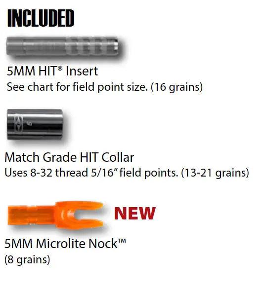 FMJ Max Match Grade components with 5MM HIT insert, match grade HIT collar, and new 5MM Microlite nock