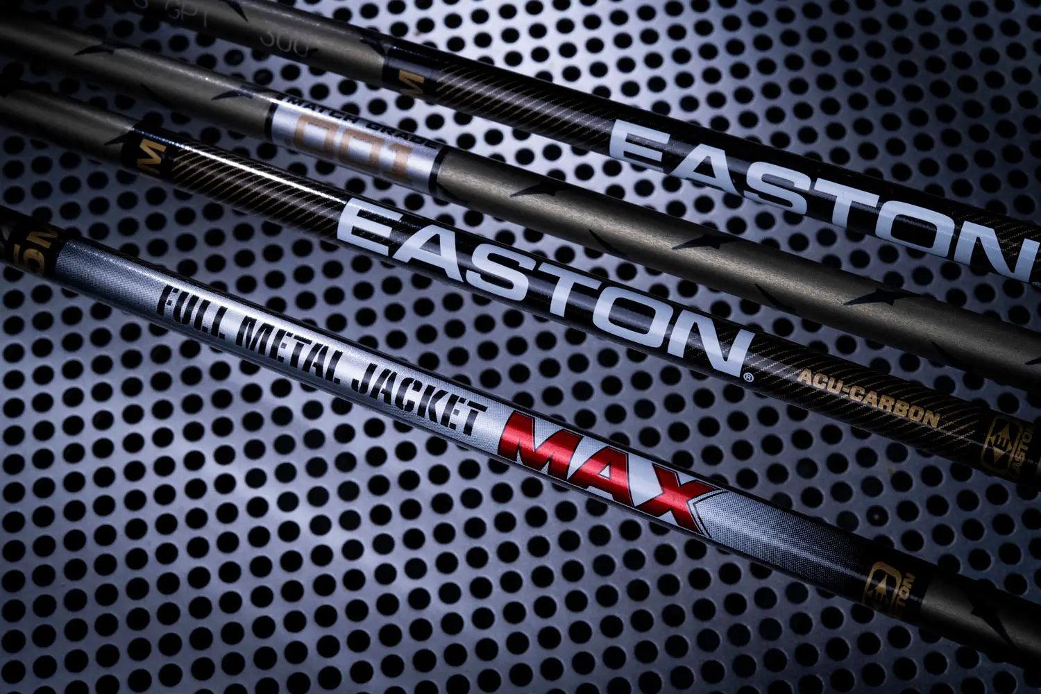 Easton Full Metal Jacket Max carbon arrows on perforated metal background