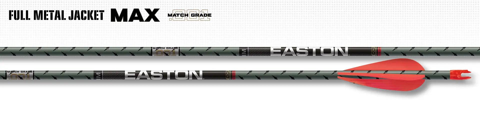 Easton Full Metal Jacket Max Match Grade arrow with red vanes on white background