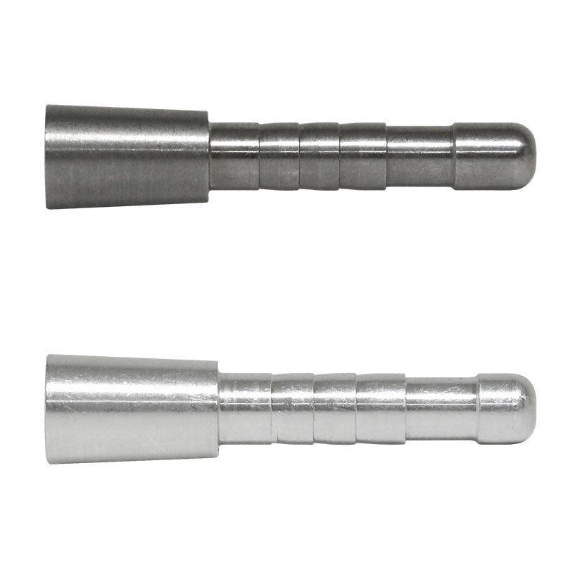 Easton Archery 5mm half-out inserts, close-up of two metal arrow inserts on white background