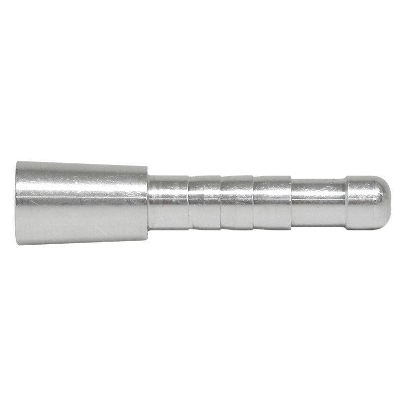 Easton Archery 5mm Half-Out Insert, silver metal arrow component, close-up on white