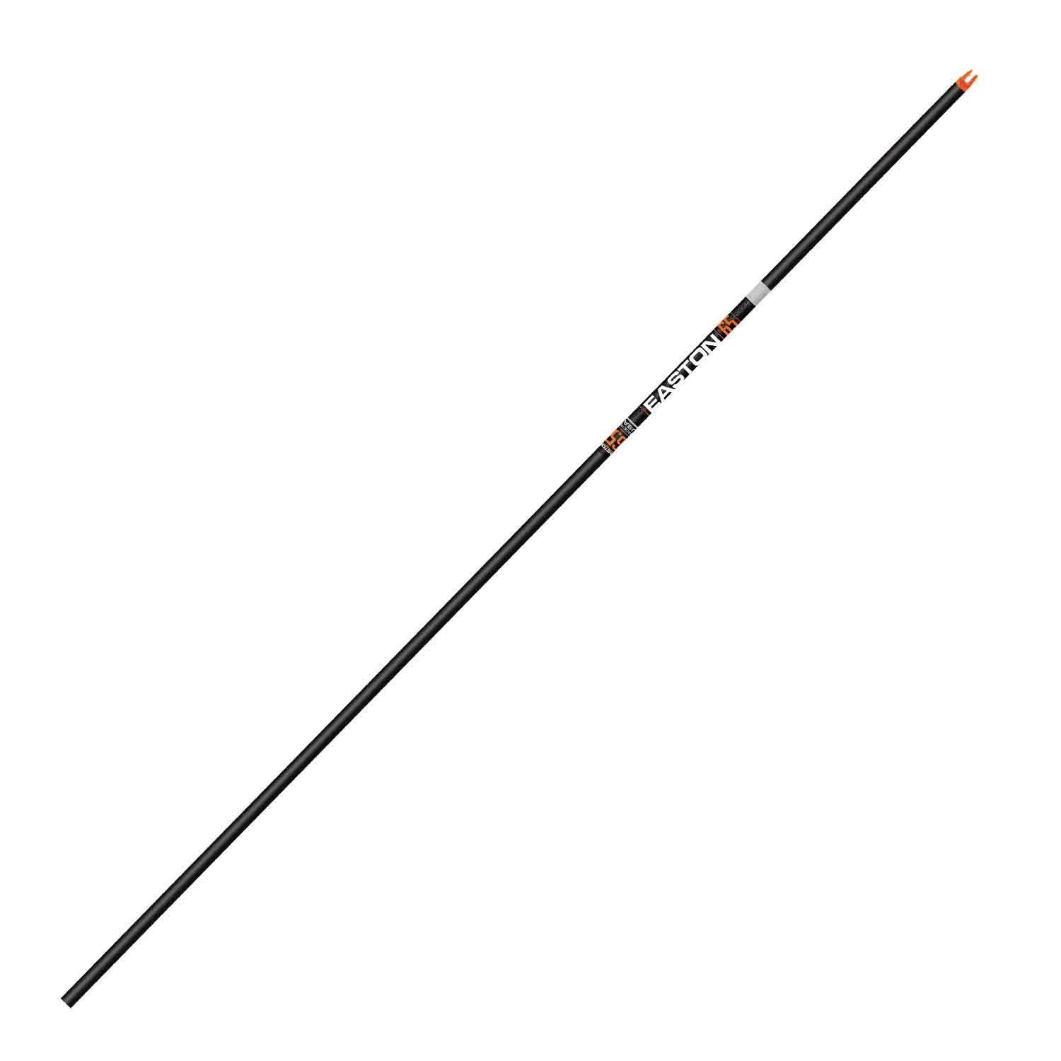 Easton black carbon arrow shaft with orange nock on white background