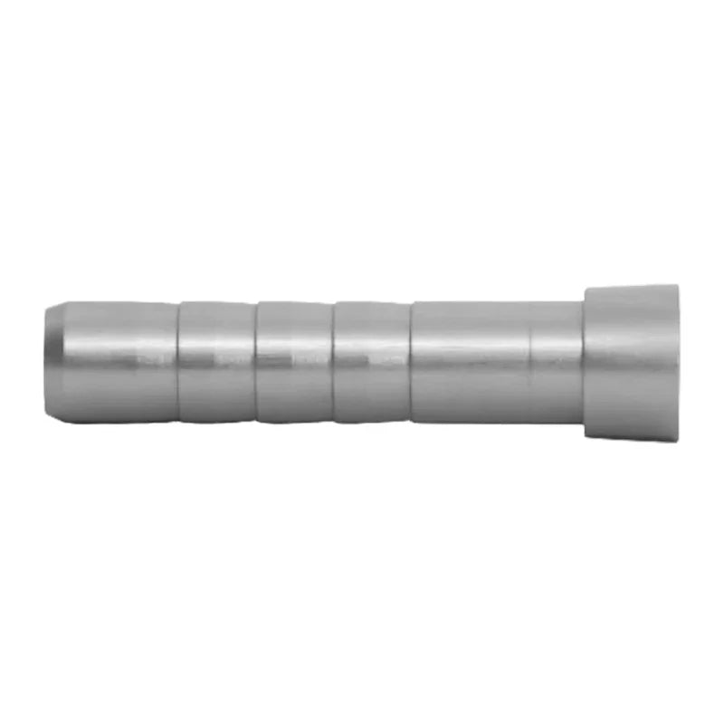 Stainless steel pipe fitting reducer on white background, industrial plumbing accessory