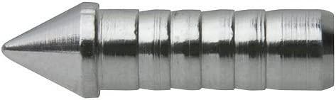 Easton Archery Genesis target point, silver metal, grooved design, close up