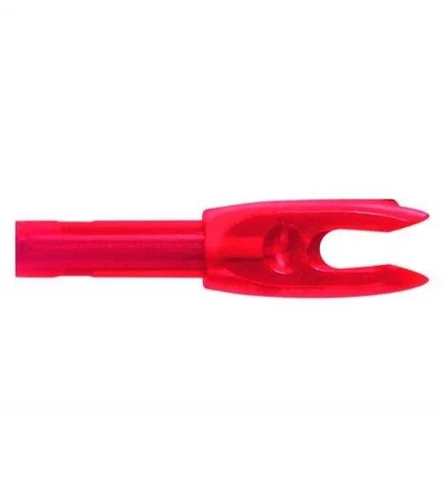 Red plastic archery nock for arrows on white background