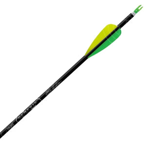 Easton XX75 Genesis black arrow with green vanes and nock close-up