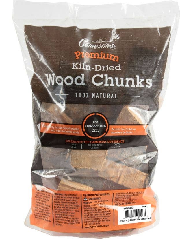 Camerons Oak Smoking Wood Chunks 420 cu in for brisket, beef, pork, poultry, charcoal grills, kamado grills and smokers